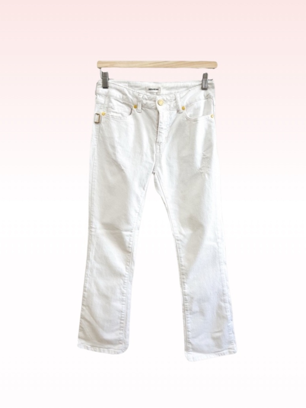 ZADIG & VOLTAIRE White Distressed Gold Hardware Jeans (Sz 26)